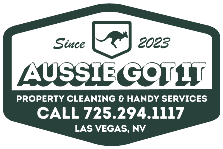 AUSSIE GOT IT badge: kangaroo shield, Since 2023, Property Cleaning and Handy Services, Las Vegas