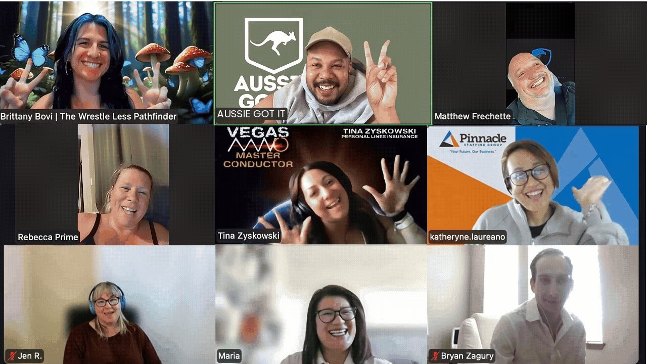 Weekly MNO Las Vegas Zoom meeting with members waving